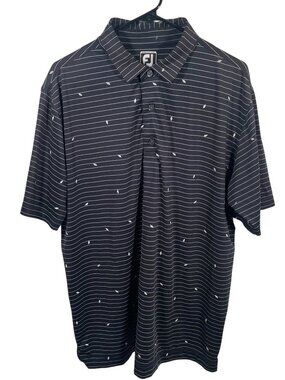 Footjoy FJ Leaf Print Polo Shirt Mens XL Navy Blue Stripes Golf Performance